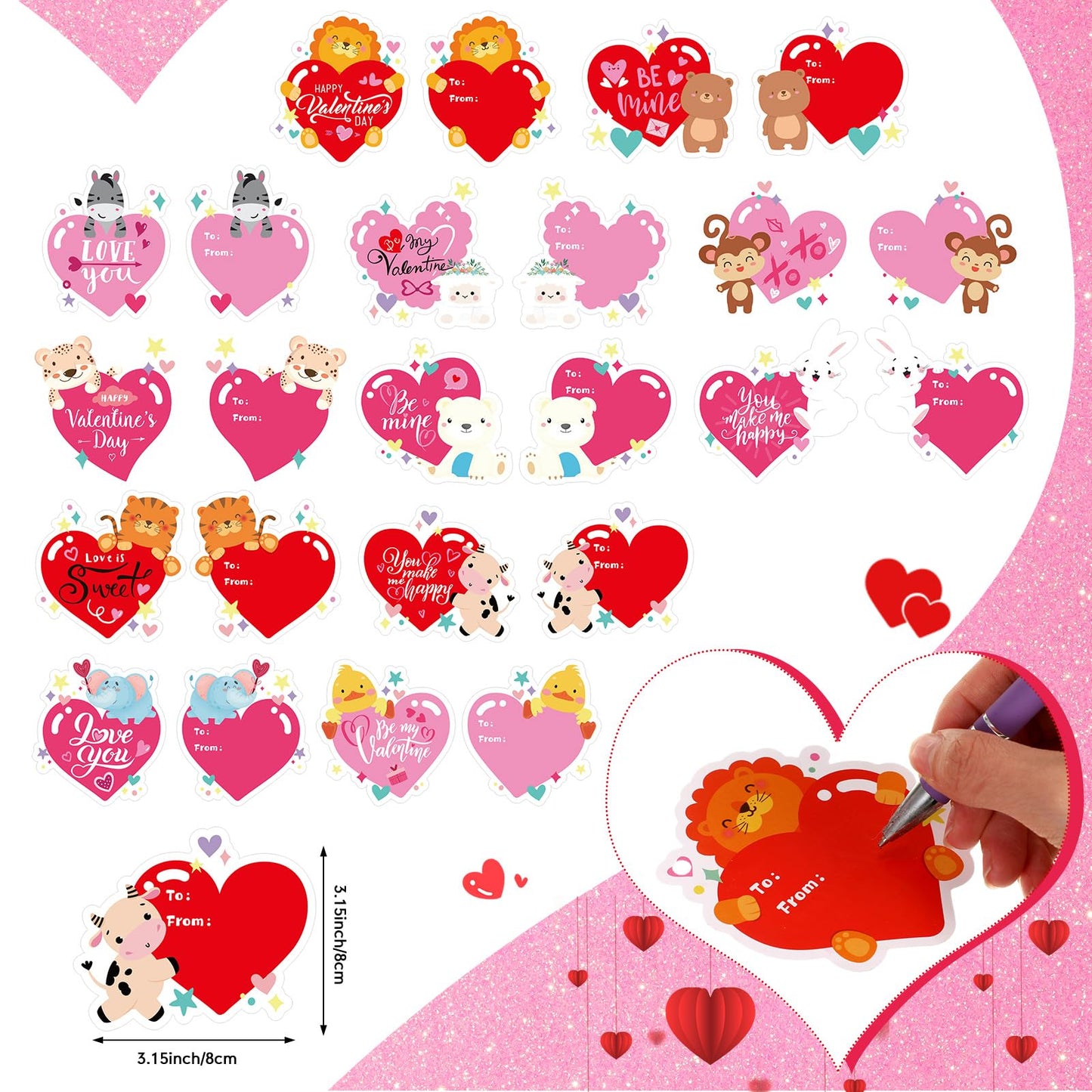 Hanaive 36 Set Valentines Day Classroom Gifts For Kids Heart Cards With Mini Stuffed Animals Keychain And Organza Bags Animal Pl