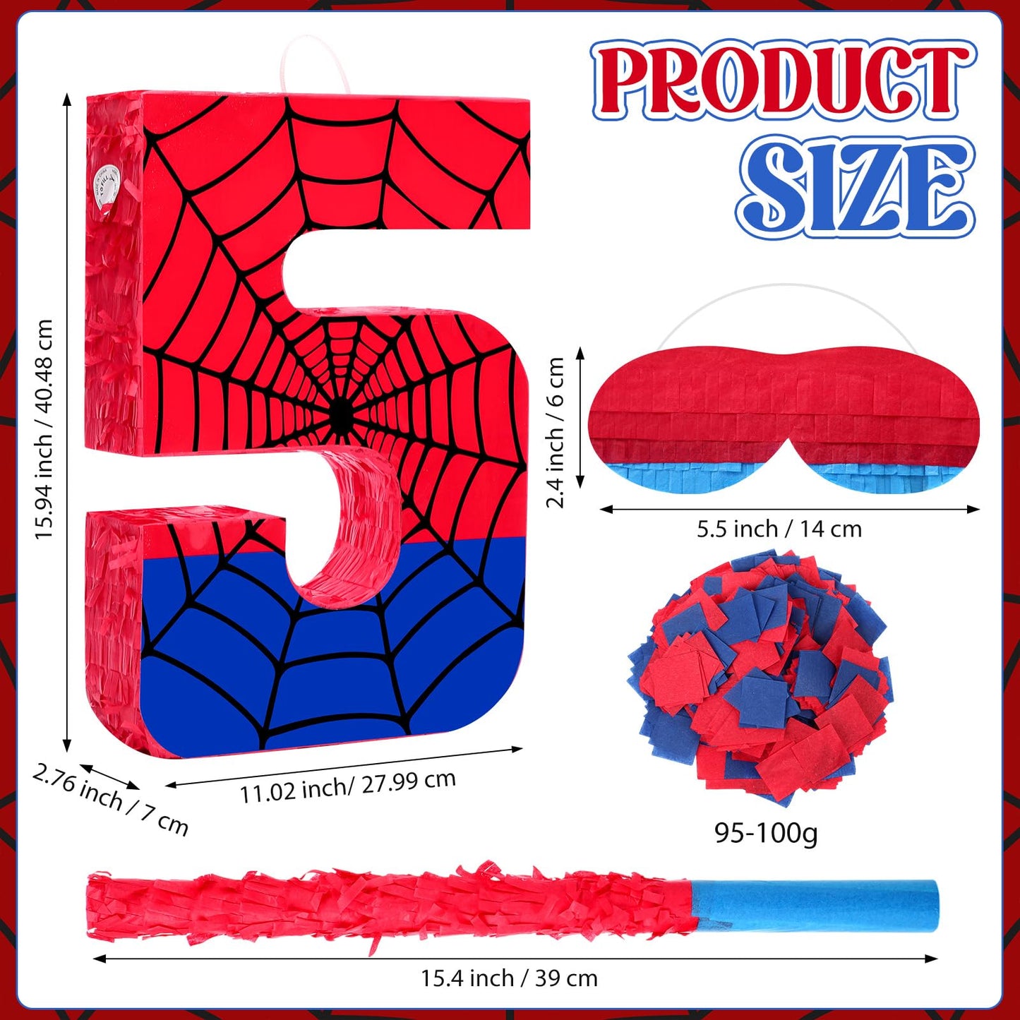 Simgoing Number 5 Spider Web Piata Bundle with Blindfold Small Piata Birthday Party Decoration for Mexican Fiesta Cinco De Mayo
