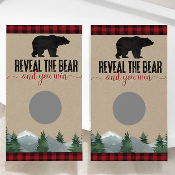 Paper Clever Party Baby Shower Games For Boy - 30 Cards - Fun Scratch Off Game For Guest Activities To Reveal Prizes, Lumberjack Favors Ideas, Mama Bear Theme Red And Black