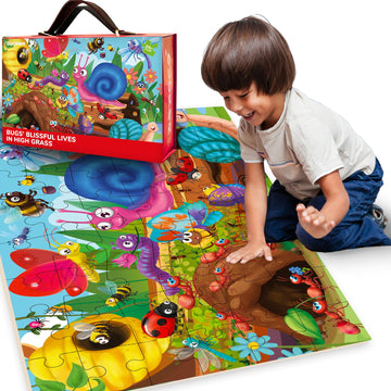 Quokka Giant Floor Puzzle For Kids Ages 4-6 – 2X3 Feet Extra-Thick 48 Pieces Toddler Puzzle Ages 3-5 – Bugs Educational Activity For Boys Girls – Premium Box With Sturdy Handle & Magnetic Closure