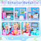 Amidear Dollhouse With 4-Story 11 Rooms, Dream Gift Princess Doll House Playset With Furniture, Blue Toddler House With Pool Sli