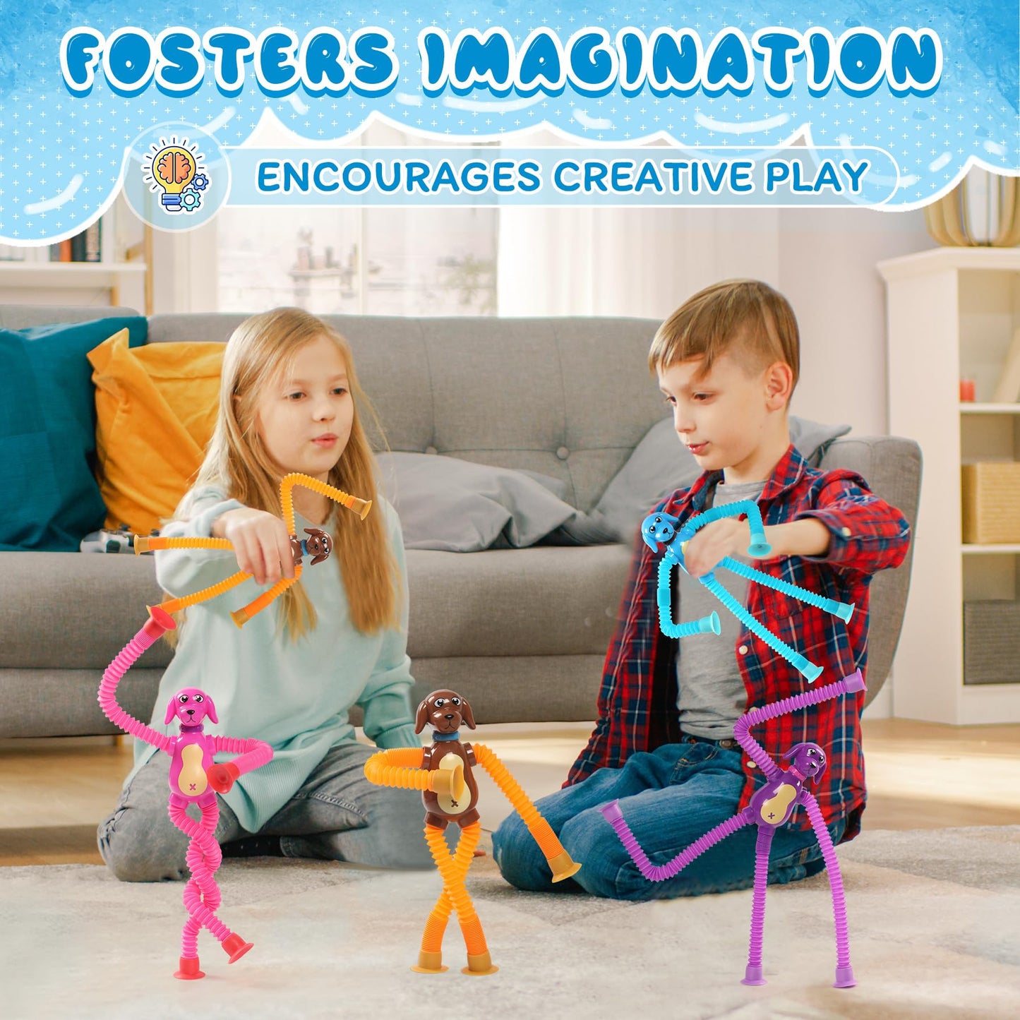 4 Pcs Telescopic Suction Cup Dog Toy,Dog Pop Sensory Tube Toddler Fidget Toys,Dog Party Favors For Kids,Classroom Exchange, Scho