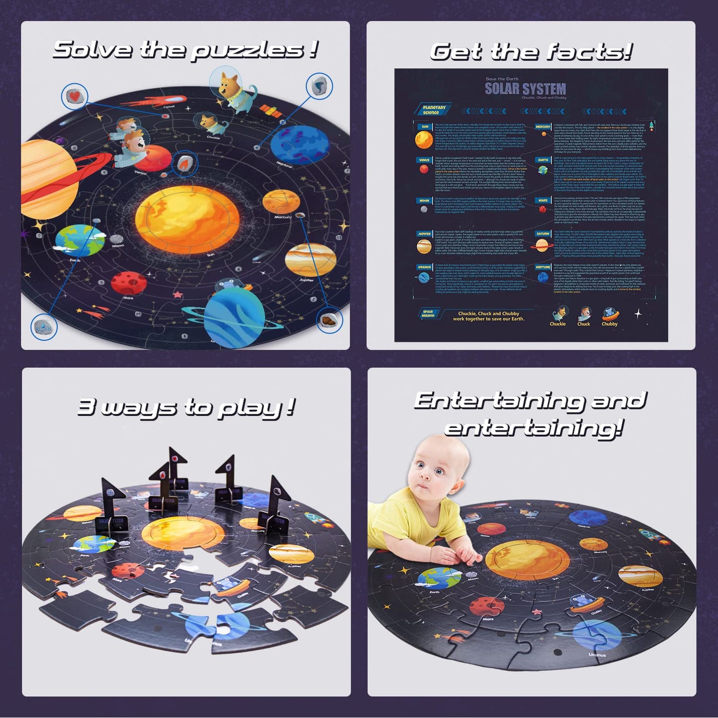 Taozi&Lizhi Solar System Floor Puzzles Kids Ages 3-5, 4-8, Large 48 Pieces Round Space Planets Jigsaw Puzzle Toys, Educational L