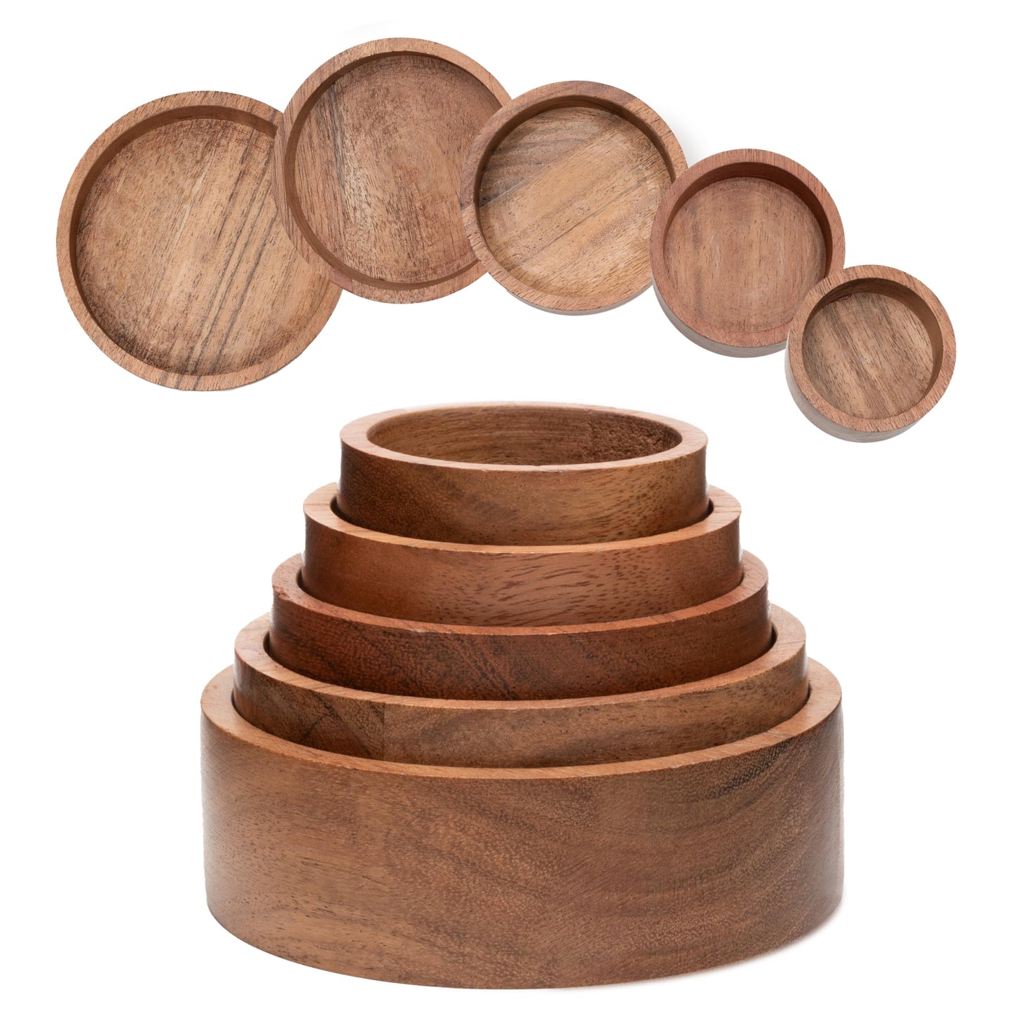 KOOKAROO Wooden Stacking Bowls - Montessori Nesting Toy for Sensory Play & Fine Motor Skills  Natural Acacia Wood