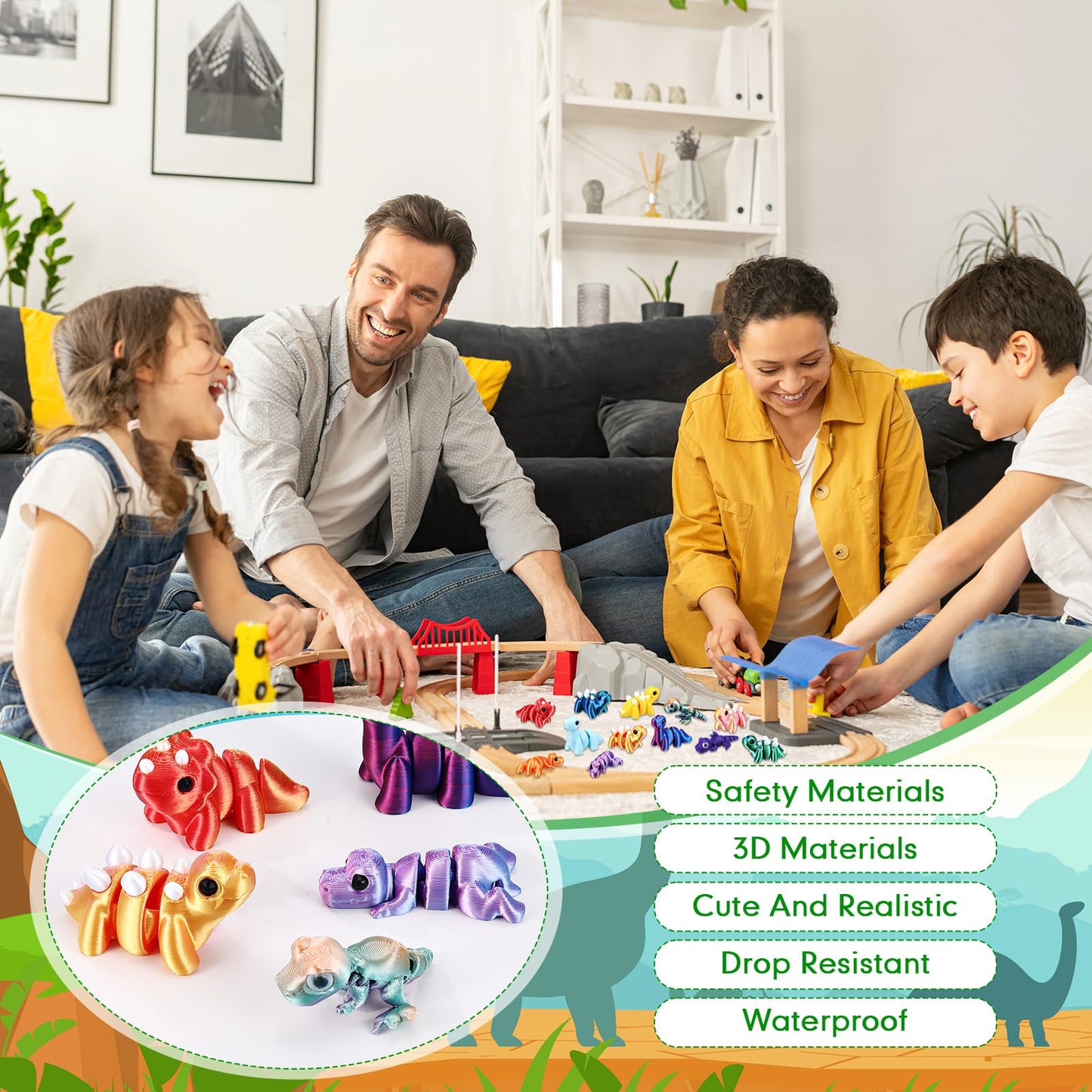 Honoson 12 Pcs 3D Printed Fidget Toy 3D Printed Dinosaur Small Animal Toy Flexible Cute Articulating Pet Stress Relief Fidget To