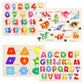 Montessori Wooden Peg Puzzles For Toddlers 2 3 4 5 Year Old, 4 Pcs Kids Educational Toys Preschool Learning Activities-Alphabet,