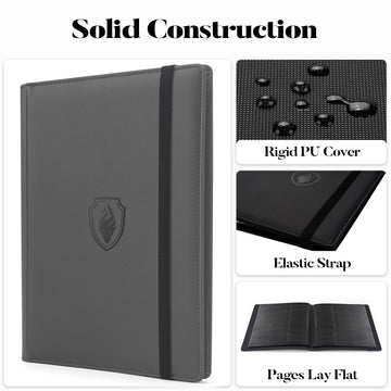 Trading Card Binder 9 Pocket  Fabmaker PU Cover Card Collection Binder for 360 Cards  enhanced Card Book  Sturdy Card Holder Folders  Card Album for YuGiOh  MTG  TCG  Game Cards & Sports Cards  Grey