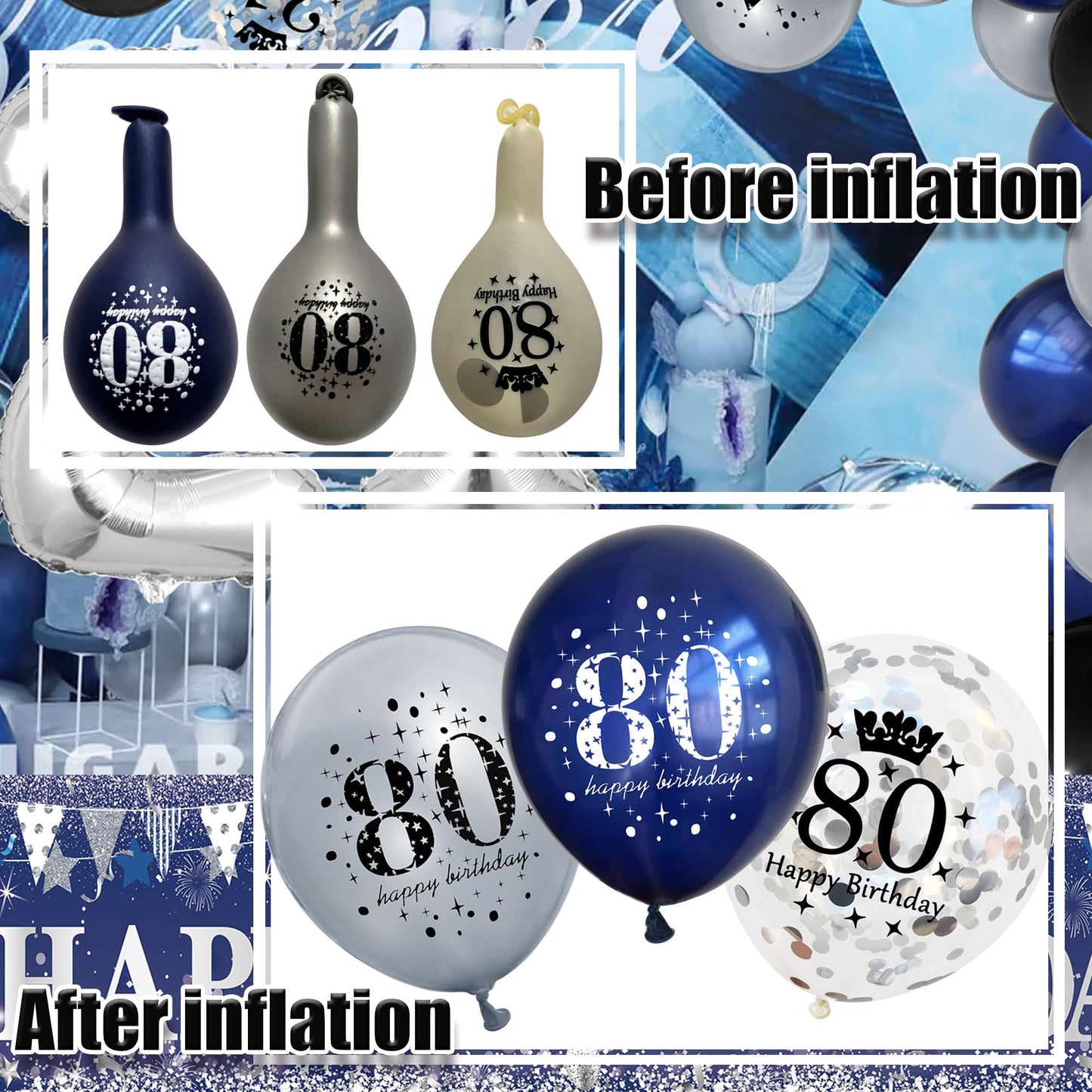 18Pcs Happy Birthday Balloons Decorations Navy Blue Silver 80Th Birthday Balloons Decoration Happy 80Th Birthday Confetti Latex