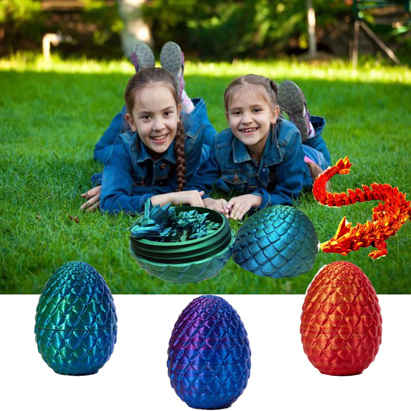 Fuisylr 3D Printed Dragon Egg,Dragon Eggs With Dragon Inside,Crystal Dragon Fidgets Toys,Full Articulated Dragon Dragon In Egg,A