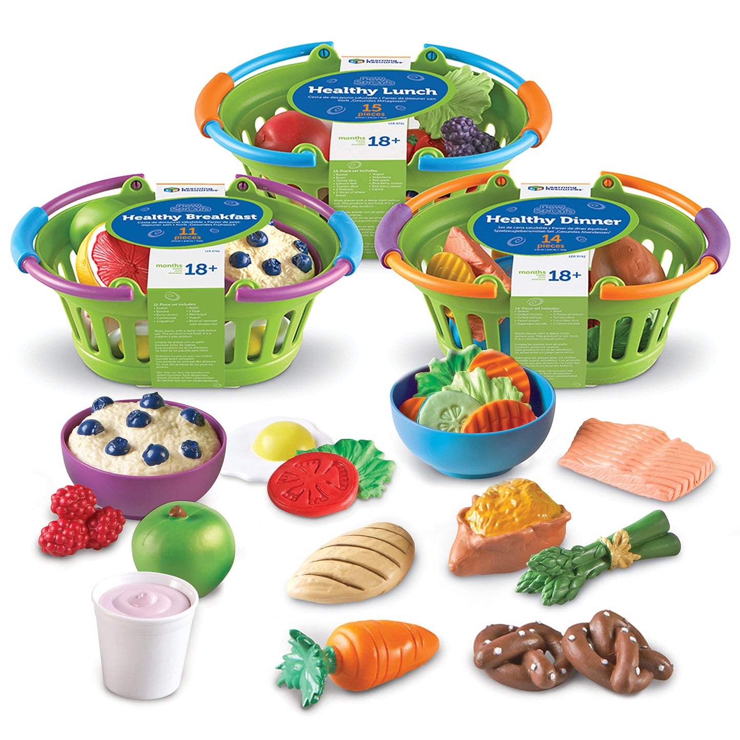 Learning Resources New Sprouts Healthy Foods Basket - 37 Pieces Pretend Food for Toddlers, Multi-color, Model LER9743, Ages 18+ Months