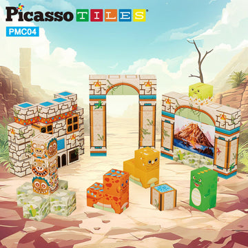Picassotiles Magnet Cube Prehistoric World Themed Mix And Match Building Block Construction Toy With 4 Magnetic Cubed Dinosaur C