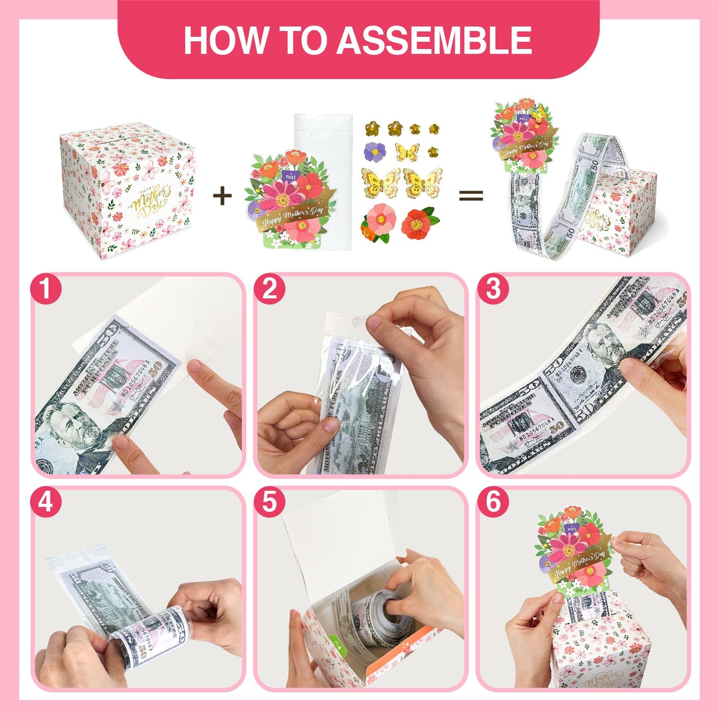 YAOLIGIFT Mothers Day Gifts Money Box for Cash Gift, Surprise Explosion Gift for Mom, DIY Money Holder for Cash with Pull Out Ca