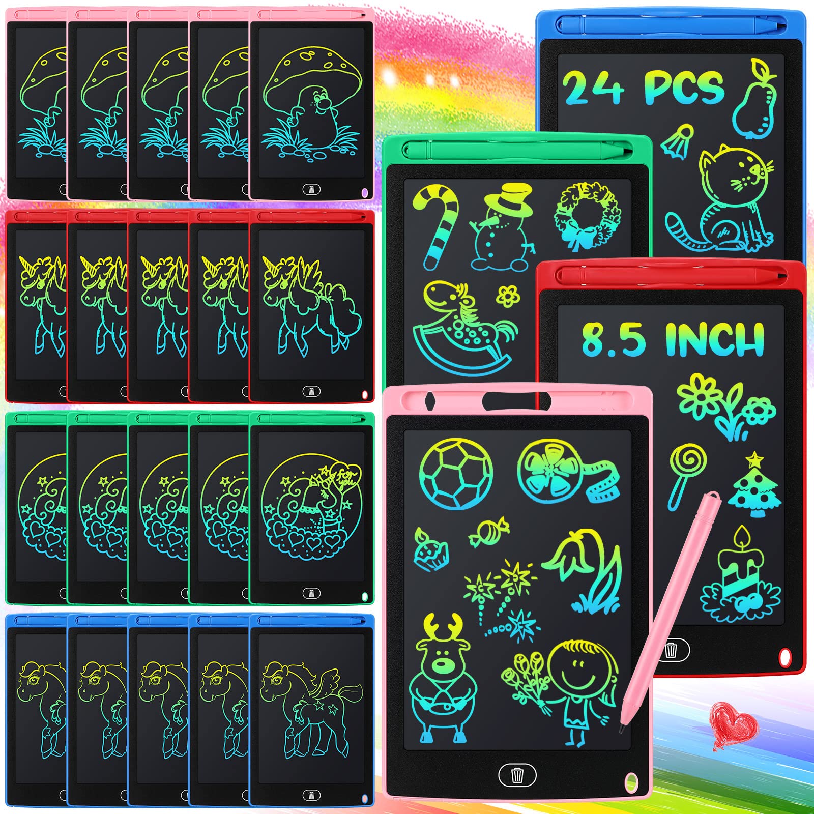 Zhehao 24 Pieces Lcd Writing Tablet Doodle Board 8.5 Inch Colorful Reusable Screen Board Pad Reusable Drawing Writing Learning E