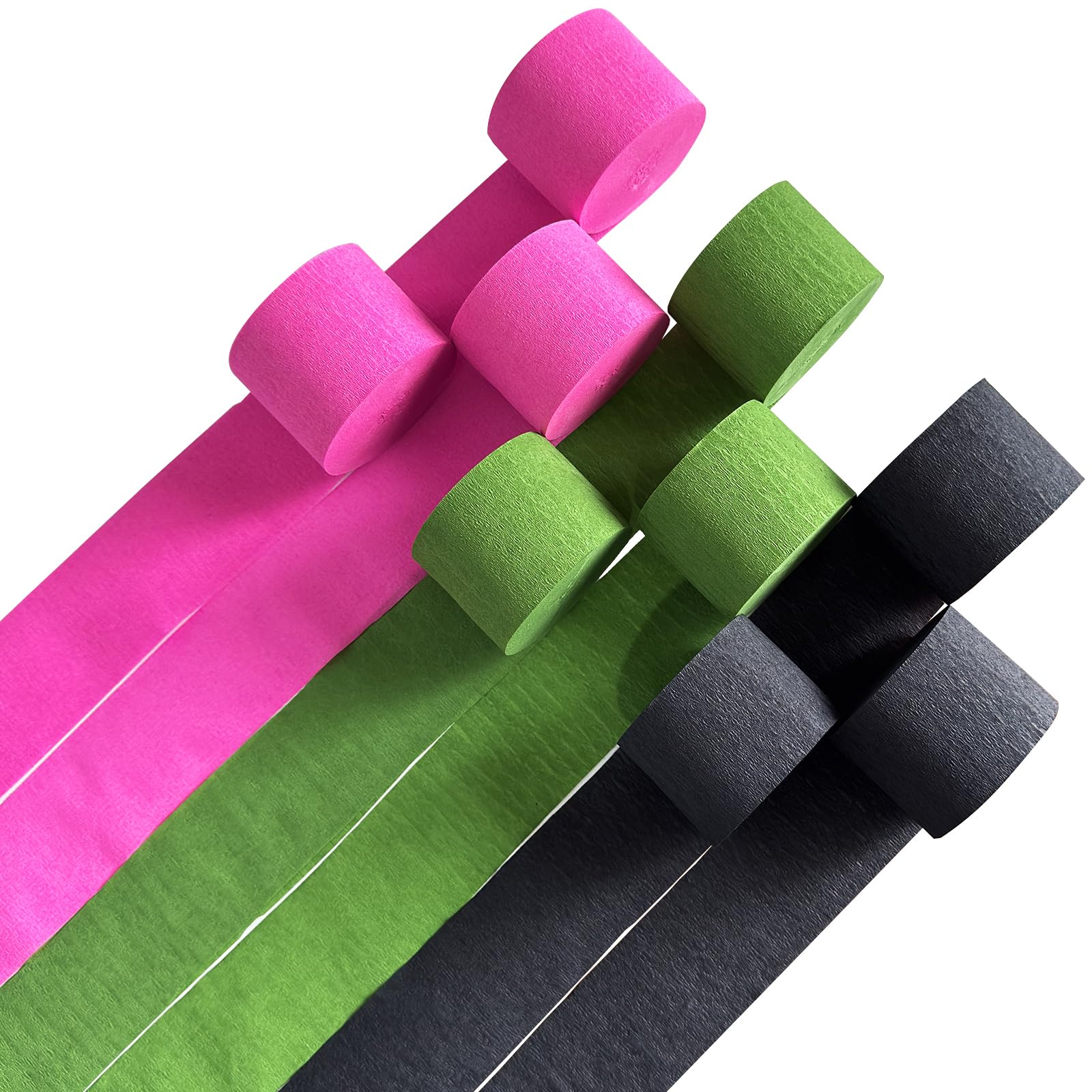 Pink Green & Black Crepe Paper Streamers Party Decorations for Birthday, Flamingo, Hip-Hop, Witch Themed Party etc. 9 Rolls