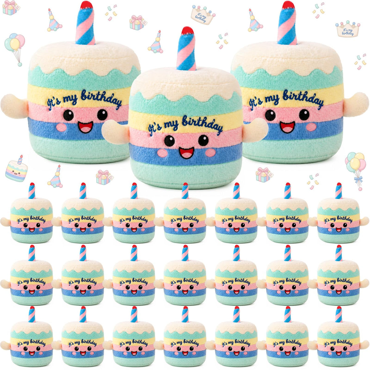 Gejoy 24 Pcs Birthday Cake Mini Stuffed Animal Classroom Party Favors