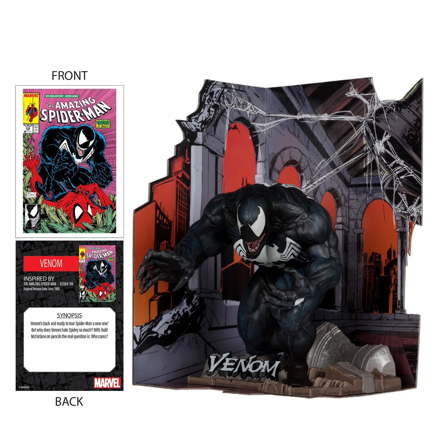 Mcfarlane Toys - Marvel Venom 1:10Th Scale Collectible With Scene (The Amazing Spider-Man #316)
