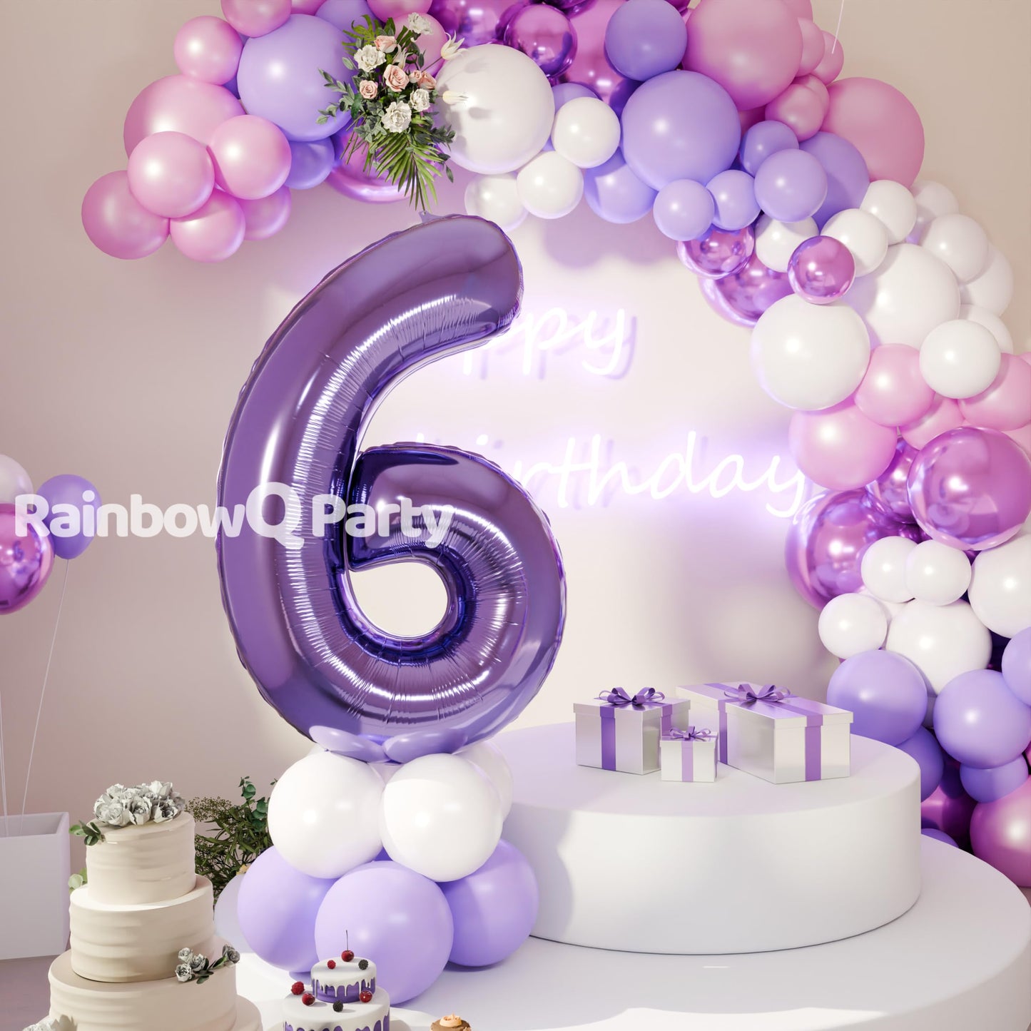Rainbowq Party 6 Balloon Number 40 Inch For Boy Or Girl Big Purple 0-9 Foil Mylar Large 6 Number Balloon Happy 6Th Birthday Part