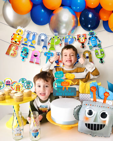 83 PCS Robot Birthday Party Decoration Robot Birthday Party Supplies Robot Birthday Balloons Robot Birthday Banner Favors Cake C