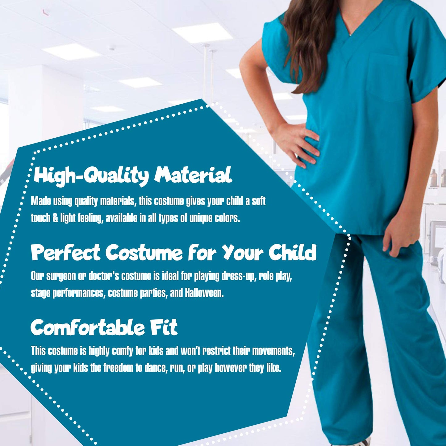 Kids Scrubs Super Soft Children Scrub Set Kids Dress Up (7, Teal)