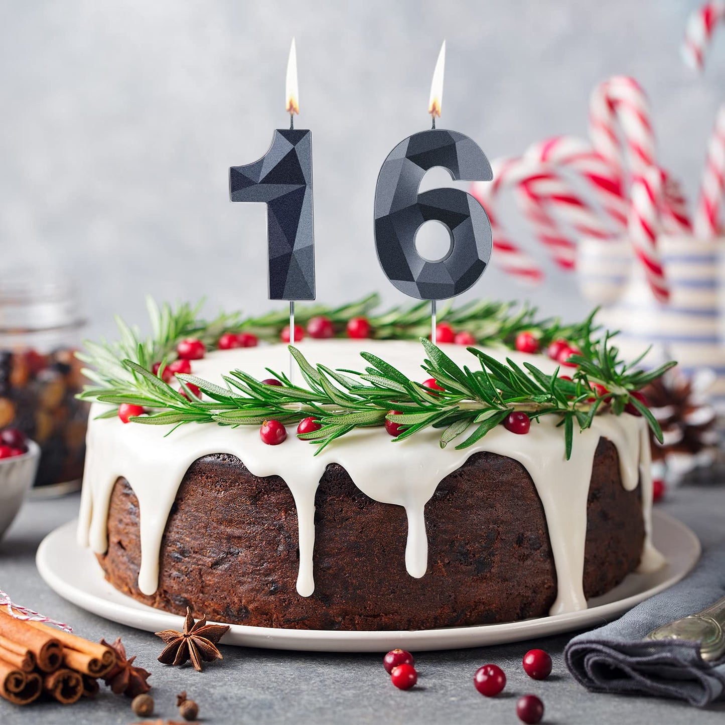 16th Birthday Candles Happy 16th Birthday Cake Toppers 3D Diamond Shape Number Candles Cake Topper Numeral Candles for Party Dec