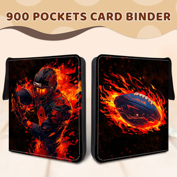 Wazzio 900 Pocket Football Card Binder  Trading Card Storage Album with 50 Durable 9-Pocket Pages  Football Design on Pocket Card Packs  Gifts for Zipper Closure Collector's Album