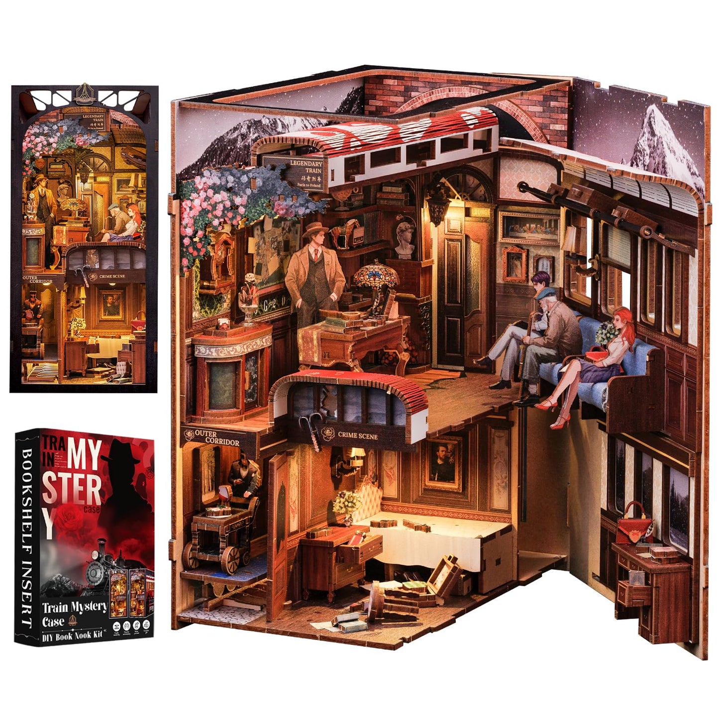 Cutefun Book Nook Kit, Diy Miniature House Kit For Teens, Book Nook Kits For Adults, Wooden Dollhouse For Bookshelf Decor, Model Building Creativity Gifts For Family & Friends (Train Mystery Case)