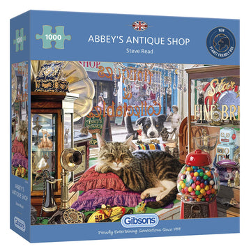 Abbeys Antique Shop | 1000 Piece Jigsaw Puzzle | Nostalgic Vintage Cat Dog Puzzle | Sustainable Jigsaw Puzzle For Adults | Premi