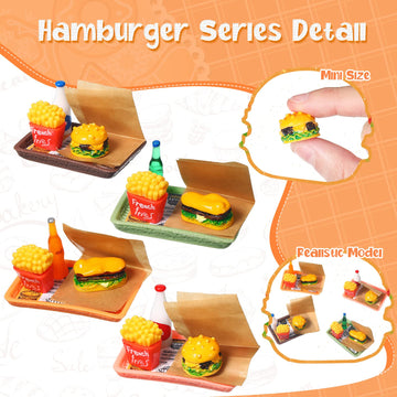 50 Pieces Dollhouse Miniature Fast Food Accessories Set Mixed Resin Food Drink Mini Hamburger Fries Juice Milk Bread Jam Cup Doll Kitchen Pretend Play For 1:12 Dollhouse And Cake Toppers Decor