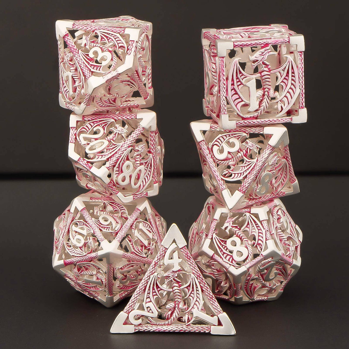Kerwellsi Dnd Dice Set With Gifts Box, 7Pcs Polyhedral Hollow Metal Dice Set For Role Playing Game, D And D Dice D20 D12 D10 D8