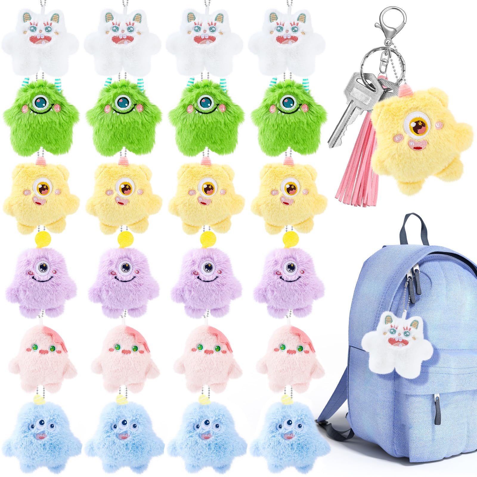 Hungdao 24 Pcs Mini Plush Keychain Bulk Christmas Stocking Stuffers Cute Stuffed Animal Keychain for Backpack Valentines Classro