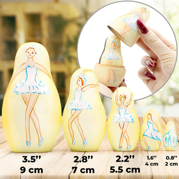 Aevvv Bolshoi Ballet Russian Nesting Dolls Set 5 Pcs - Ballerina Gifts - Matryoshka Ballerina Doll - Wooden Ballerina - Ballerin