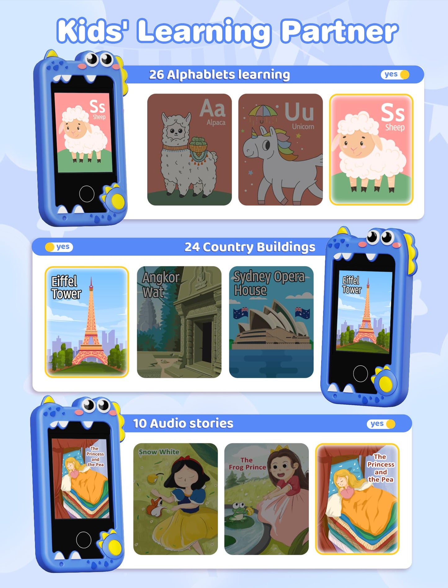 Kikidex Kids Phone for Girls,Toys for Boys Girls Age 3-10 Christmas Birthday Gifts,Touchscreen Kids Toy Cell Phone with Dual Cam