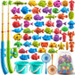 Niplooow Magnetic Fishing Game Pool Toys For Kids 3-5, Water Table Bathtub Kiddie Party Toy With Pole Rod Net Plastic Floating F