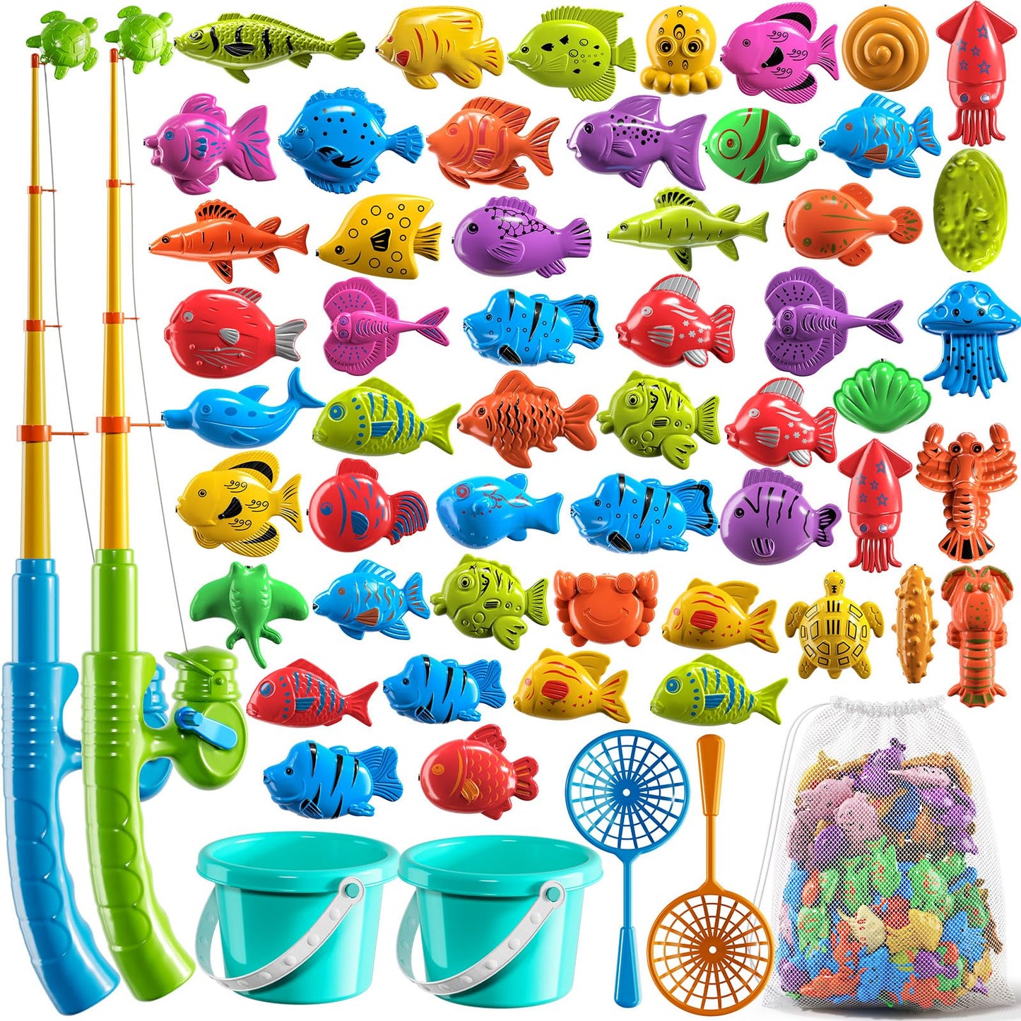 Niplooow Magnetic Fishing Game Pool Toys For Kids 3-5, Water Table Bathtub Kiddie Party Toy With Pole Rod Net Plastic Floating F