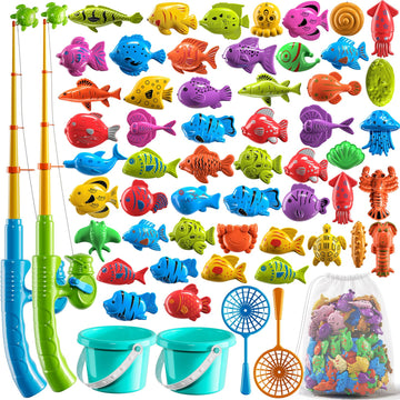 Niplooow Magnetic Fishing Game Pool Toys For Kids 3-5, Water Table Bathtub Kiddie Party Toy With Pole Rod Net Plastic Floating F