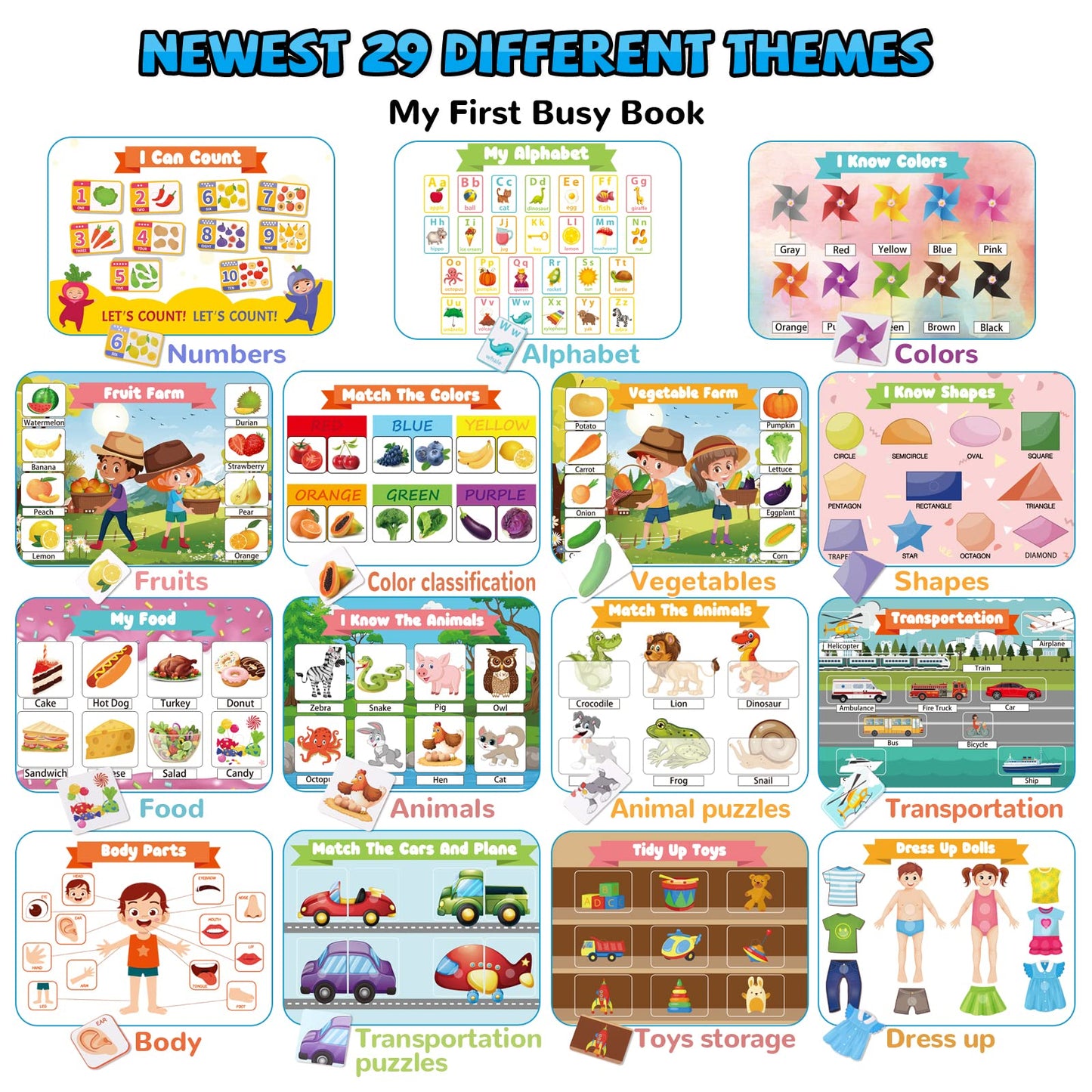 Huijing Toddler Activities Preschool Learning Busy Book - 29 Themes Binder Montessori Toys For Toddlers, Workbook Activity Autism Materials And Tracing Coloring