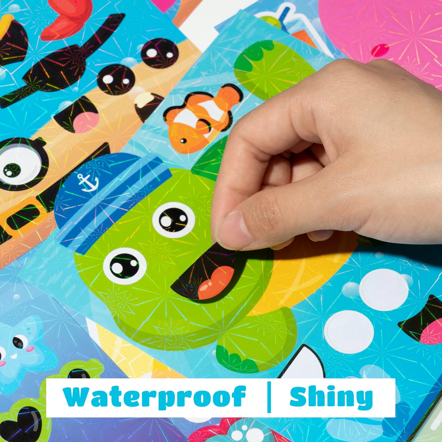 Hubirdsall 45Pcs Sea Make-A-Face Holographic Stickers Ocean Animals Diy Art Craft Rewards For School Kid Teacher Summer Mermaid Party Favor Sticker For Birthday Gift Children Room Ocean Decorated