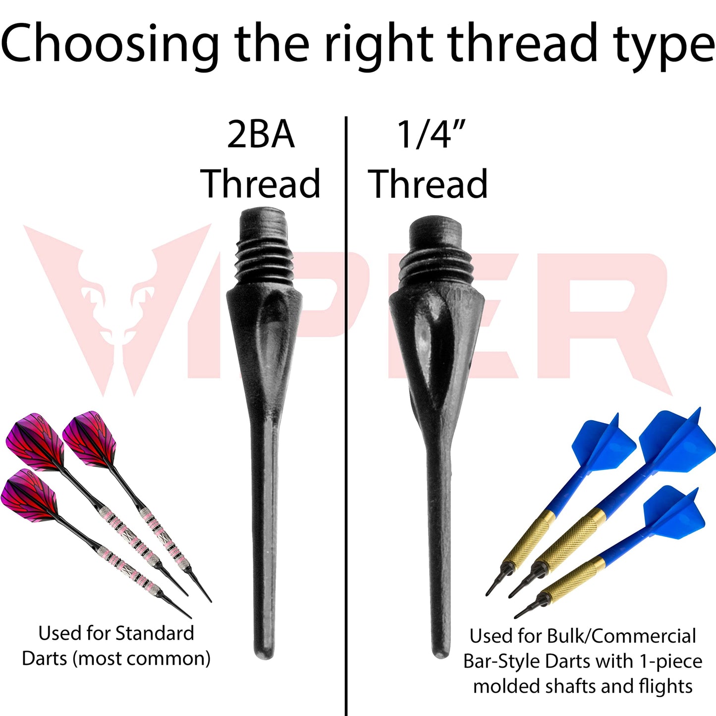 Viper Dart Accessory - Diamond 1/4" Thread Soft Tip Dart Points, Black, 1000 Pack, Model 37-1615-01, Plastic
