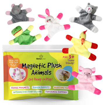 Animal Magnets Toy Set For Refrigerator, Fridge Magnet Toys, Board Magnets, Plush Magnet Animals, Plush Animal Toys (6-Piece Set