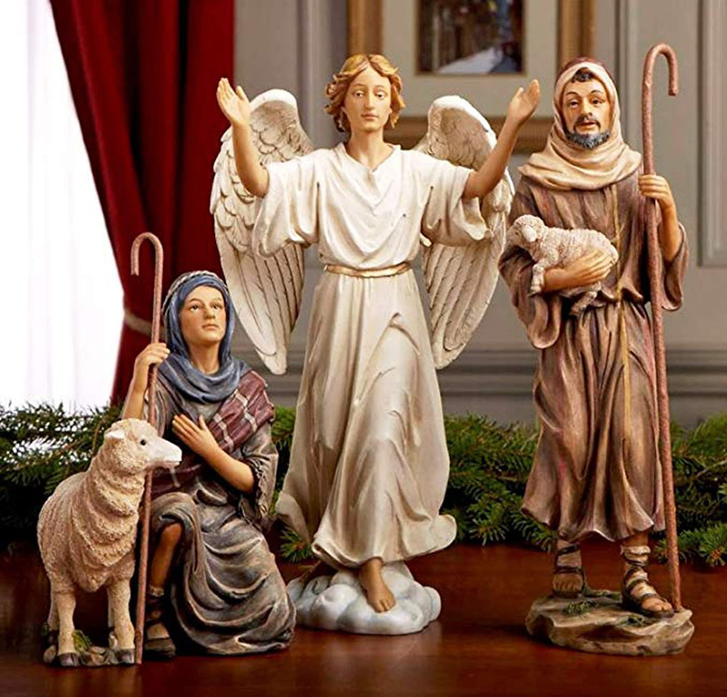 Nativity Scene Set With 11 Pieces - Magi, Angel, Shepherds, Jesus, Real Gold Trunk