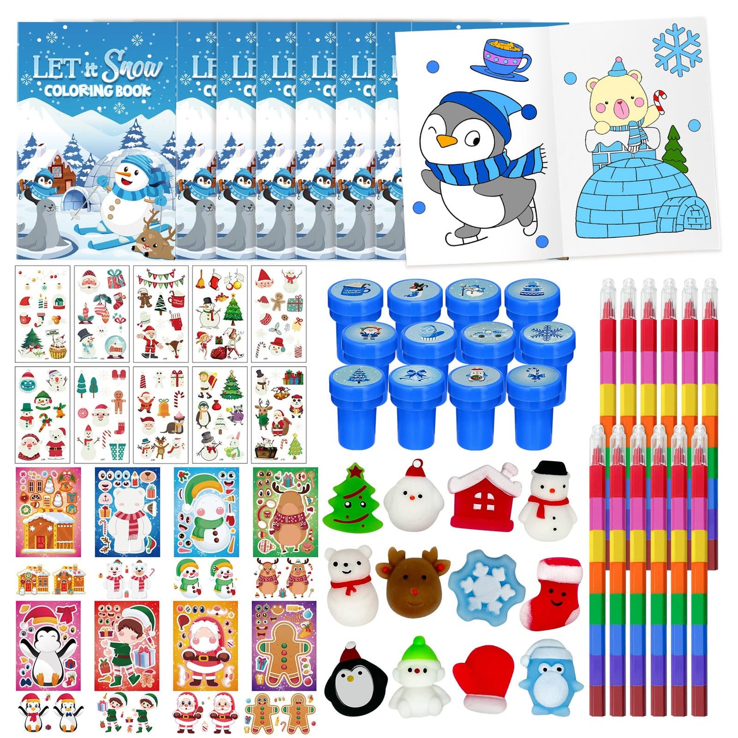 Cinrobiye 72 Pieces Winter Frozen Party Favors Winter Arctic Animals Coloring Books Tattoo DIY Sticker Stampers Class Reward Pri
