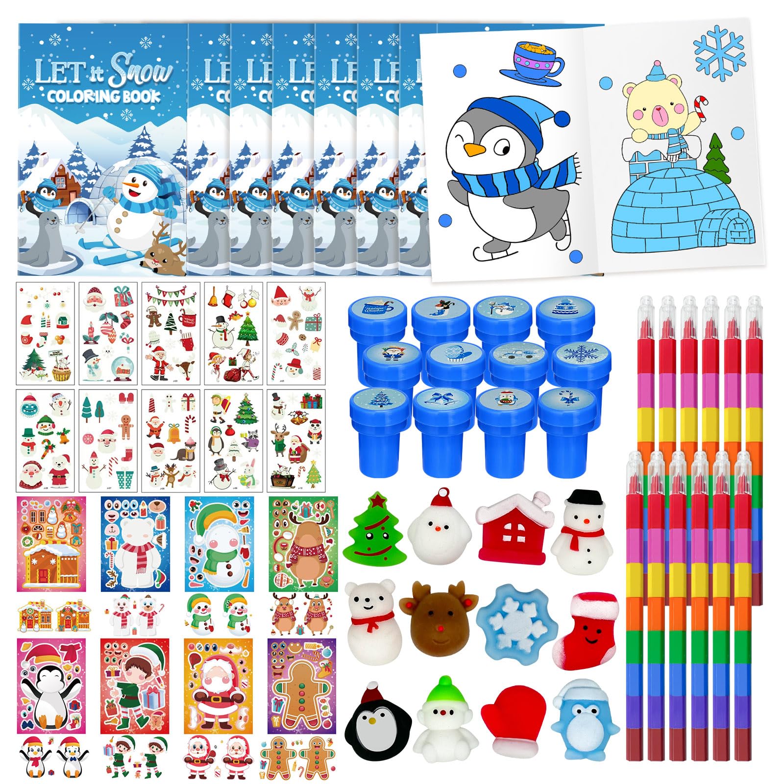 Cinrobiye 72 Pieces Winter Frozen Party Favors Winter Arctic Animals Coloring Books Tattoo DIY Sticker Stampers Class Reward Pri