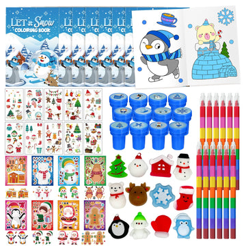 Cinrobiye 72 Pieces Winter Frozen Party Favors Winter Arctic Animals Coloring Books Tattoo DIY Sticker Stampers Class Reward Pri