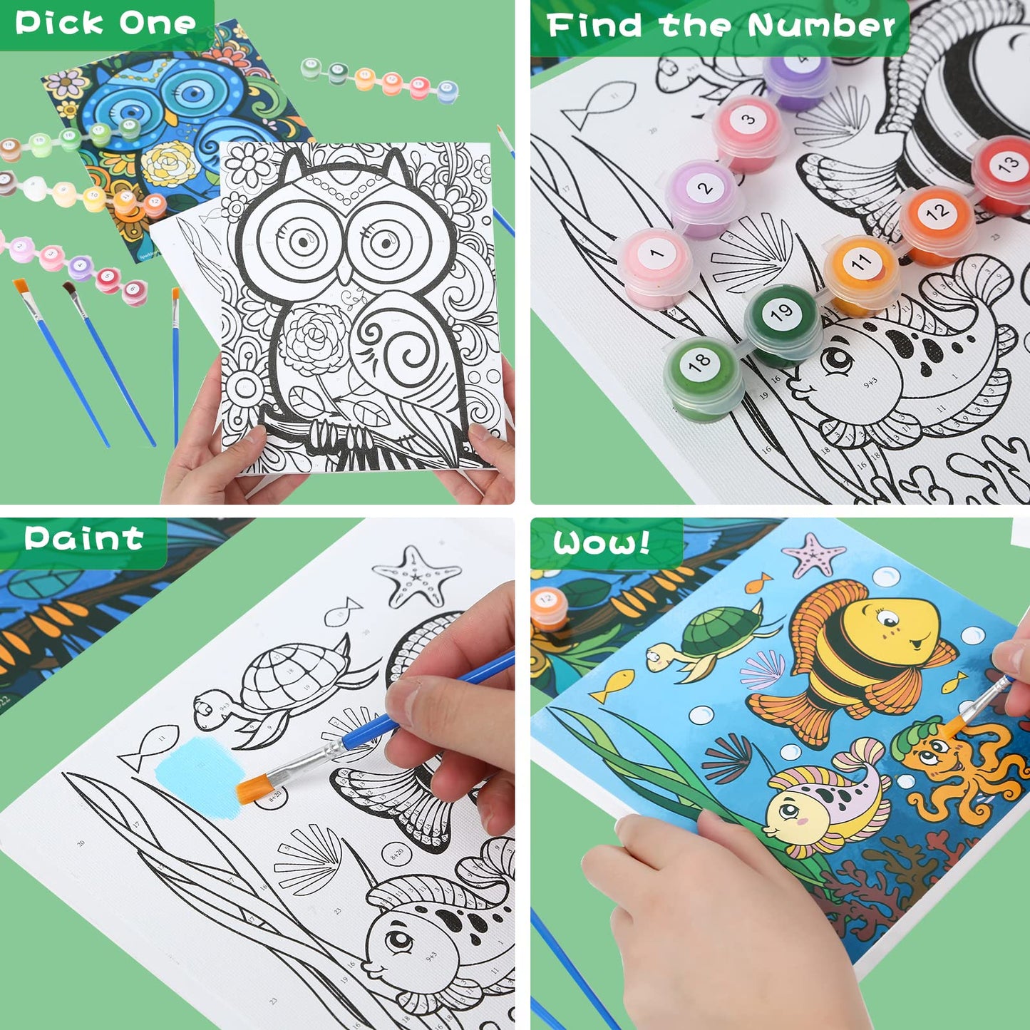 3 Pack Paint By Numbers For Kids Ages 8-12, Pre-Printed Acrylic Oil Painting, Includes (8X10, 8X9, 8X8 Inch) Framed Canvas With
