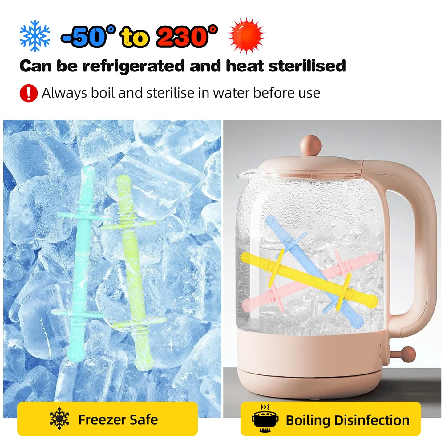 Fu Store Silicone Hollow Teether Tube Chew Straw Toy 6 Piece Set Multicolor for Infants 3-12 Months BPA Free & Freezable