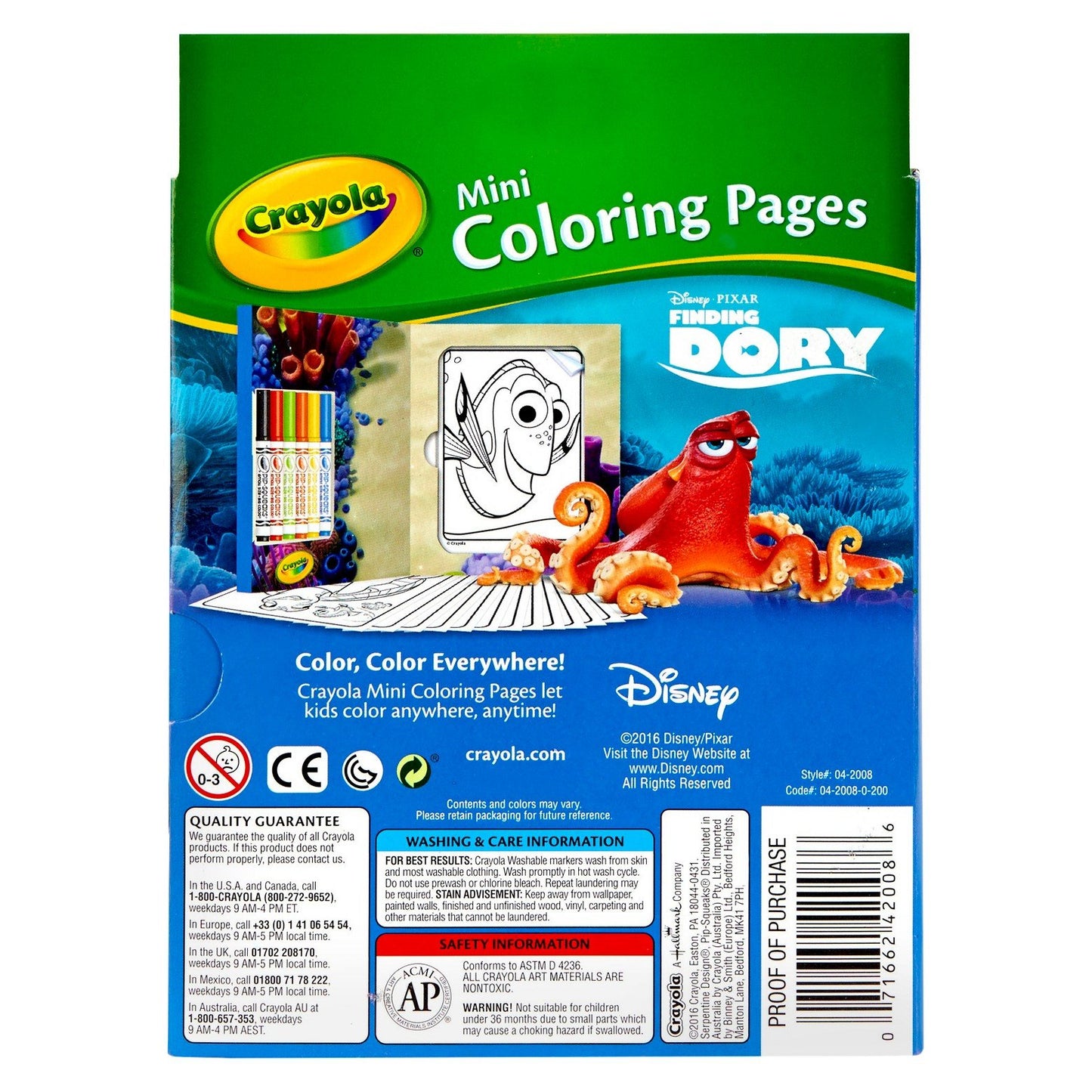 Crayola Mini Coloring Pages - Finding Dory - 1 Count, Original Color, Art Media Paper, Model 04-2008