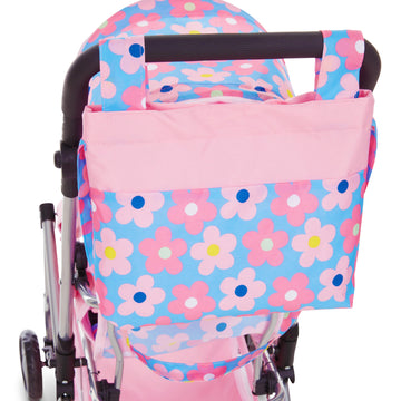 Baby Doll Double Stroller, Twin Buggy Carriage Pretend Play for Girls Kids Toddlers 27 Inches High Rotating Wheels Storage Baske