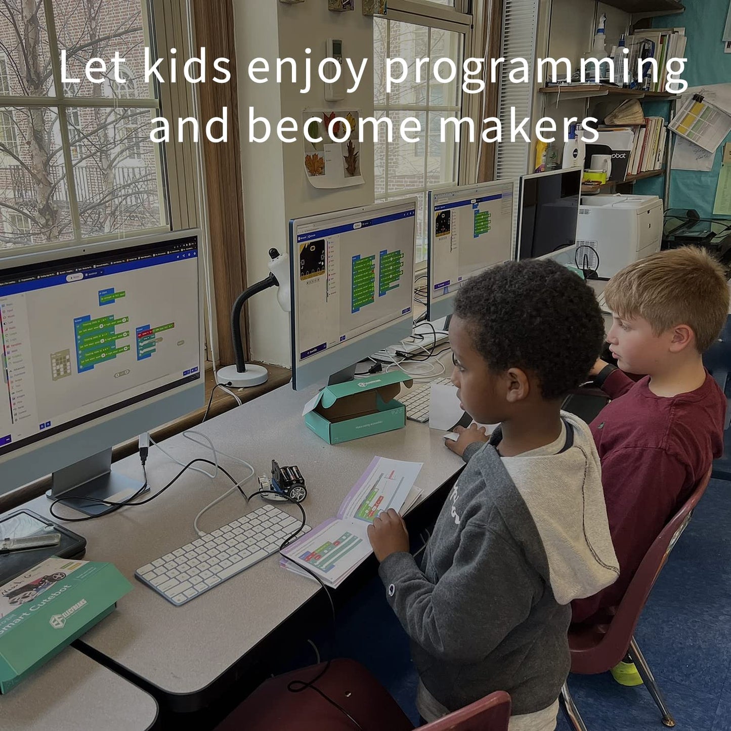 Elecfreaks Microbit Mini Cutebot Kit Compatible With Bbc Micro:Bit V2 And V1, Diy Programmable Robot Car Kit, Stem Educational Project, Graphical Makecode Coding Car(Without Micro:Bit And Aaa Battery)