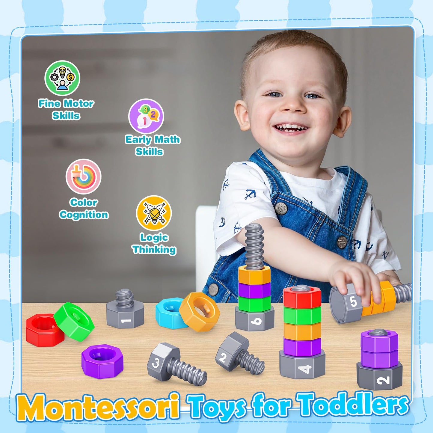 LIWIN LET'S GO! Montessori Toys for 1-5 Year Olds, 2-in-1 Counting & Spinning Stacking Toys, Educational Gifts for Kids, Autism Sensory Toy