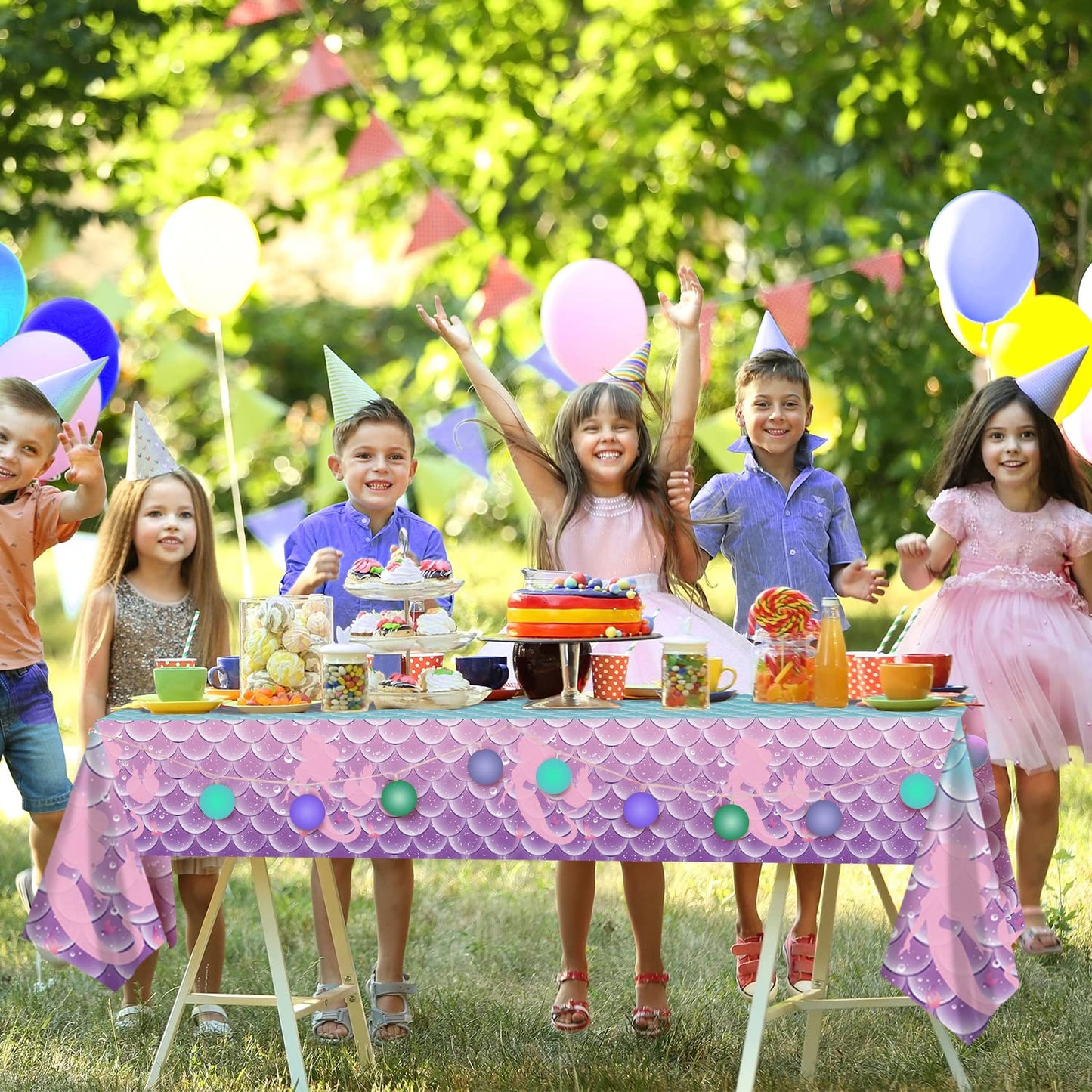 1Pcs Mermaid Birthday Party Favors Mermaid Tablecloth Decorations Disposable Plastic Table Cover For Princess Under The Sea Baby